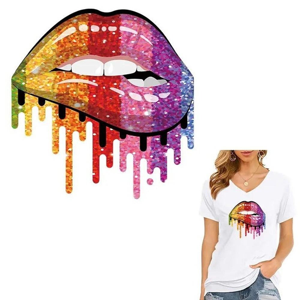 Rainbow Lips Color Dripping Design Trendy Iron-on Heat Transfer